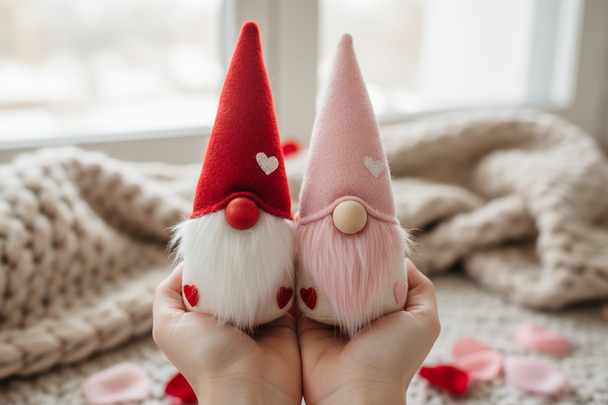 Handmade Valentine's Day Gnome Couple - Adorable Plush Love Gnomes