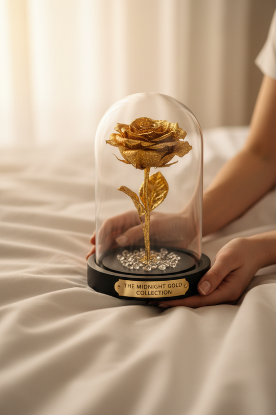 The Midnight Gold Collection: Premium Preserved Roses in a Handcrafted Dome