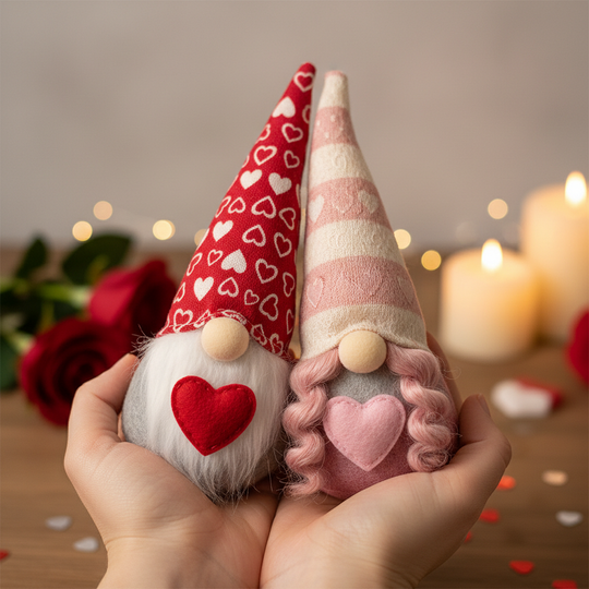 Handmade Valentine's Day Gnome Couple - Adorable Plush Love Gnomes